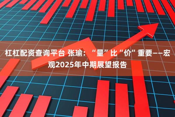 杠杠配资查询平台 张瑜：“量”比“价”重要——宏观2025年中期展望报告